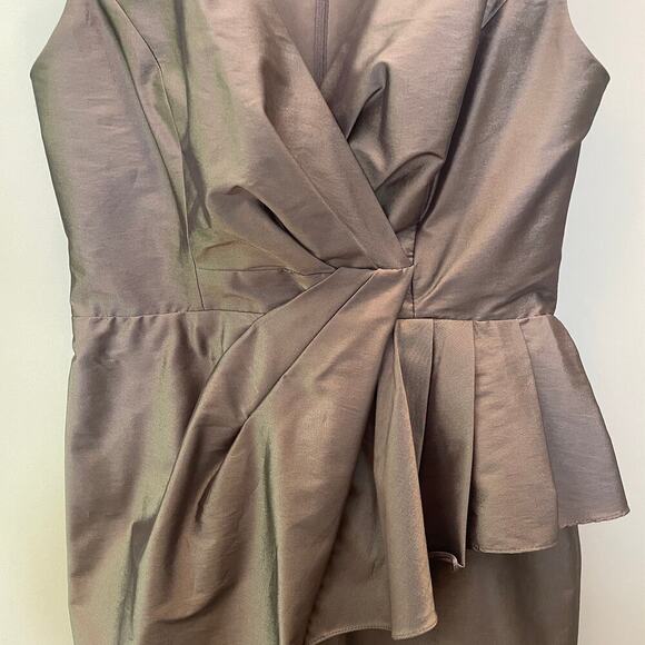 Evan Picone Size 6 Cocktail Dress | Y2K Draped Peplum, Taupe Silver Elegant Vibe - Picture 5 of 8